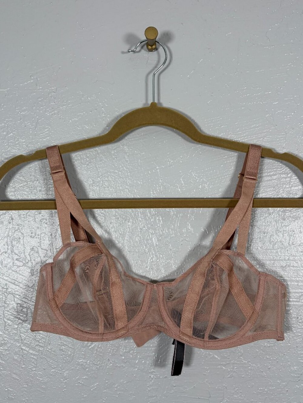 Victorias Secret Women 36B Beige Very Sexy Unlined Balconette Bra Sheer Strappy